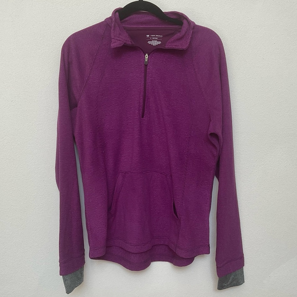 Tek Gear Purple, Grey Kangaroo Pocket Quarter Zip Jacket Size Large Workout